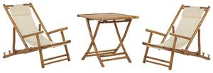 2-sits Solsäng Set med Soffbord Naturlig Bambuträ Beige Hopfällbara Solstolar och Sidobord Beliani