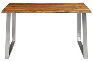 Matbord 140x80x75 cm massivt akaciaträ och rostfritt stål