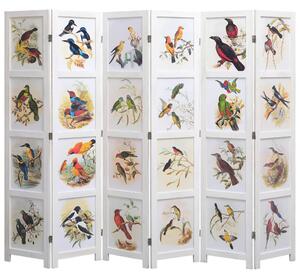 Rumsavdelare 6 paneler vit 210x165 cm fåglar
