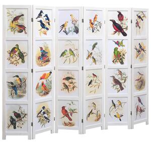 Rumsavdelare 6 paneler vit 210x165 cm fåglar