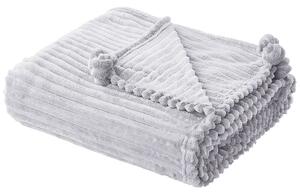 Filt Ljusgrå Polyester 150 x 200 cm Ribbad struktur med Pom-Poms Sängkläder Beliani