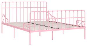 Sängram med ribbotten rosa metall 200x200 cm