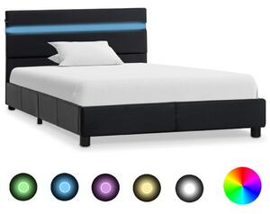 Sängram med LED svart konstläder 90x200 cm