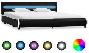 Sängram med LED svart konstläder 180x200 cm