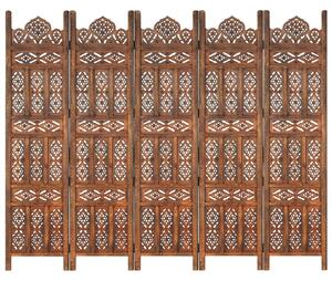 Rumsavdelare 5 paneler handsnidad brun 120x165 cm mangoträ