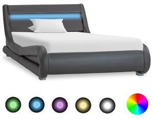 Sängram med LED grå konstläder 90x200 cm