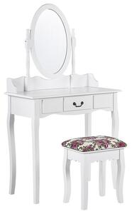 Toalettbord 1 låda med oval spegel och pall vit SOLEIL Beliani