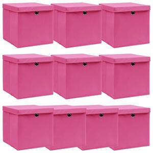 Förvaringslådor med lock 10 st rosa 32x32x32 cm tyg