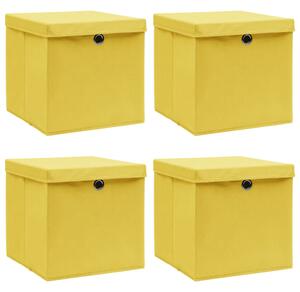 Förvaringslådor med lock 4 st gul 32x32x32 cm tyg