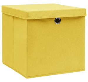 Förvaringslådor med lock 10 st gul 32x32x32 cm tyg