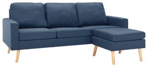 3-sitssoffa med fotpall blå tyg