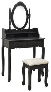 Sminkbord med pall svart 75x69x140 cm paulowniaträ