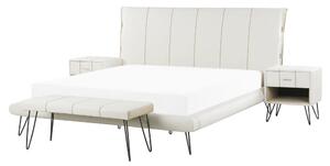 Sovrumsset Vit Dubbelsäng 160 x 200 cm 2 Sängbord Bänk Konstläder Modern Beliani