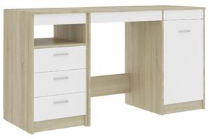 Skrivbord vit och sonoma-ek 140x50x76 cm konstruerat trä