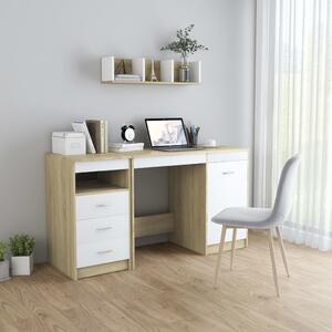 Skrivbord vit och sonoma-ek 140x50x76 cm konstruerat trä