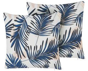 Set med 2 utomhuskuddar Blå Polyester 45 x 45 cm Palmbladsmönster Trädgård Uteplats Beliani