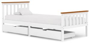 Sängram med 2 lådor vit massiv furu 90x200 cm