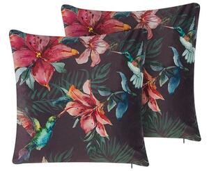 Set med 2 sammetskuddar tropiskt mönster 45 x 45 cm Flerfärgad DICHONDRA Beliani