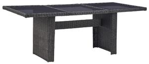Trädgårdsbord svart 200x100x74 cm glas och konstrotting