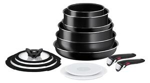 Tefal - Sätt med matlagningsutrustning 13 delar INGENIO EASY COOK & CLEAN BLACK