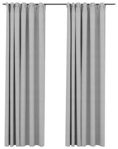 Mörkläggningsgardiner med krokar linnelook 2 st grå 140x245 cm