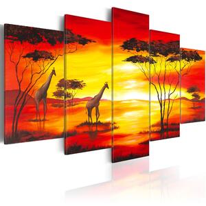 Canvas Tavla - Giraffer med solnedgång - 100x50