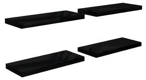 Svävande vägghyllor 4 st svart högglans 60x23,5x3,8 cm MDF