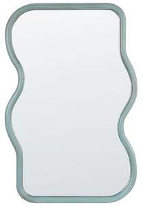 Väggspegel Blå Paulownia Träram 58 x 90 cm Oregelbunden Form med Krokar Modern Stil Väggdekor Beliani