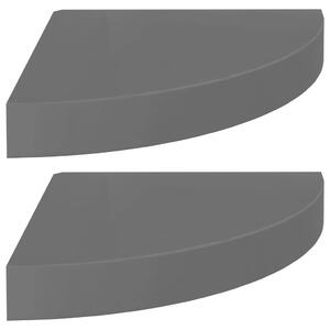 Svävande hörnhyllor 2 st grå högglans 25x25x3,8 cm MDF