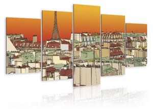 Canvas Tavla - Parisian sky in orange colour - 200x100