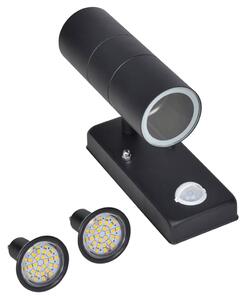 Vägglampa LED cylinderformad med sensor GU10 rostfritt stål svart
