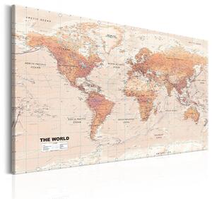 Canvas Tavla - World Map: Orange World - 90x60