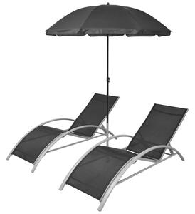 Solsängar med parasoll aluminium svart