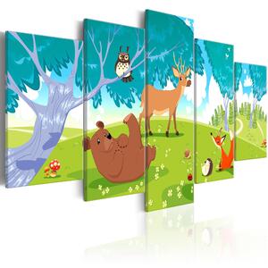 Canvas Tavla - Friendly Animals (5 delar) - 100x50