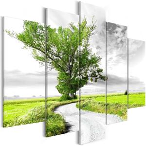 Canvas Tavla - Tree near the Road (5 delar) Green - 100x50
