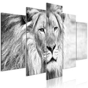 Canvas Tavla - The King of Beasts (5 delar) Wide Black and White - 100x50