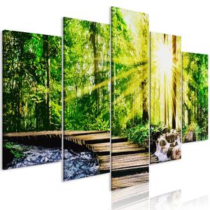 Canvas Tavla - Forest Footbridge (5 delar) Wide - 200x100