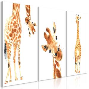 Canvas Tavla - Funny Giraffes (3 delar) - 60x30