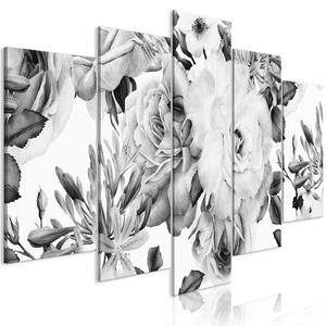 Canvas Tavla - Rose Composition (5 delar) Wide Black and White - 100x50