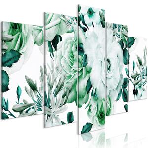 Canvas Tavla - Rose Composition (5 delar) Wide Green - 100x50