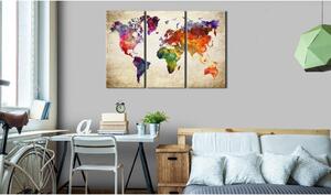 Canvas Tavla - The World's Map in Watercolor - 120x80