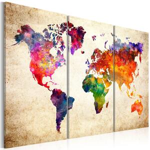 Canvas Tavla - The World's Map in Watercolor - 90x60