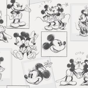 Kids at Home Tapet Mickey and Minnie skiss svart och vit