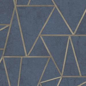 DUTCH WALLCOVERINGS Tapet trianglar petrolblå och guld