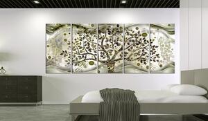 Canvas Tavla - Tree and Waves (5 delar) Green - 200x80