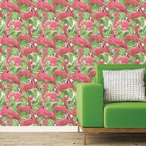 Noordwand Tapet Flamingo and Monstera rosa