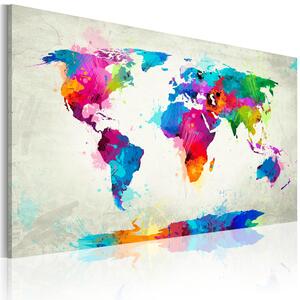 Canvas Tavla - Map of the world - an explosion of colors - 120x80