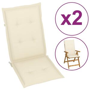 Stolsdynor för trädgården 2 st 120x50x3 cm gräddvit