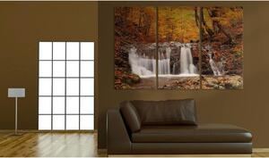 Canvas Tavla - A waterfall in the middle of fall trees - 60x40