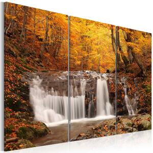 Canvas Tavla - A waterfall in the middle of fall trees - 60x40